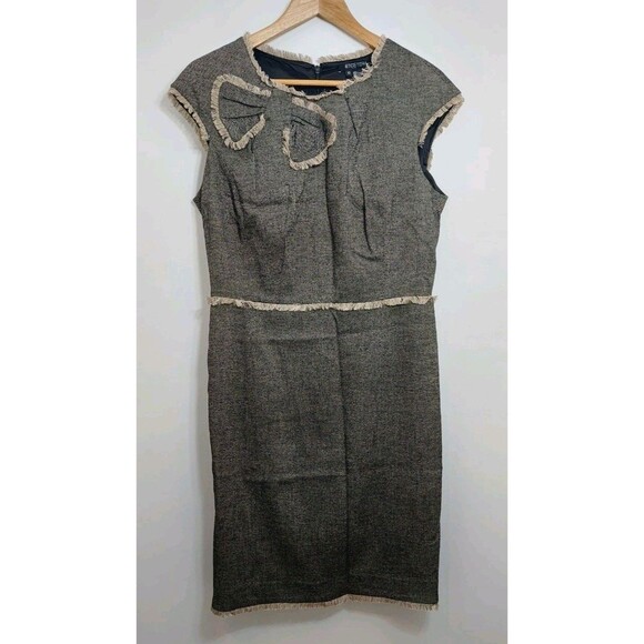 Etcetera Women's Size 10 Dress Gray Midi Wool Blend Bow Fringe Simple - Picture 2 of 9
